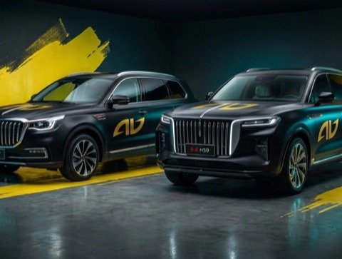 Oklejenie flot AD AWARDS — car wrap ze złotym logo