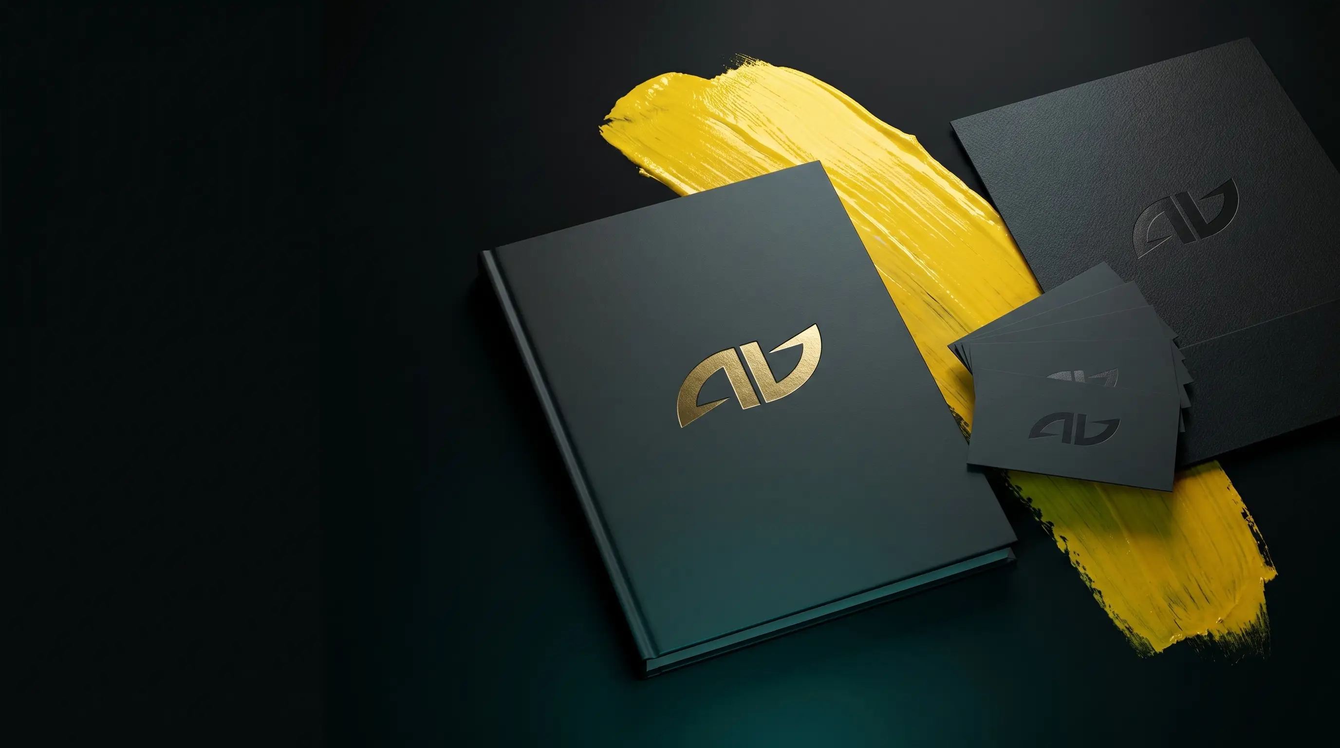 Brandbook AD AWARDS — księga marki, wizytówki i teczka z logo AD AWARDS