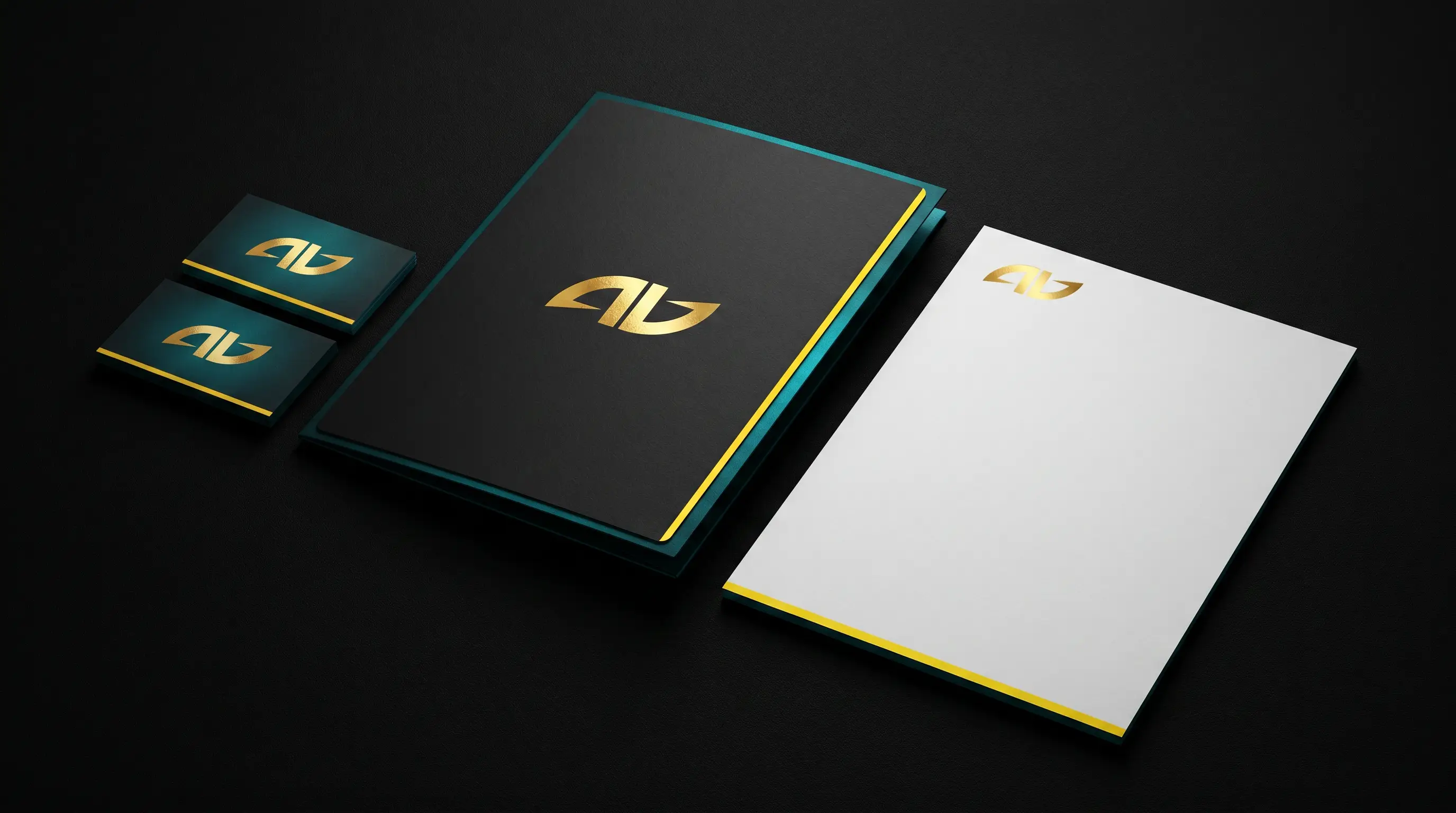 Materiały identyfikacyjne AD AWARDS — wizytówki, teczka ofertowa, papier firmowy z logo