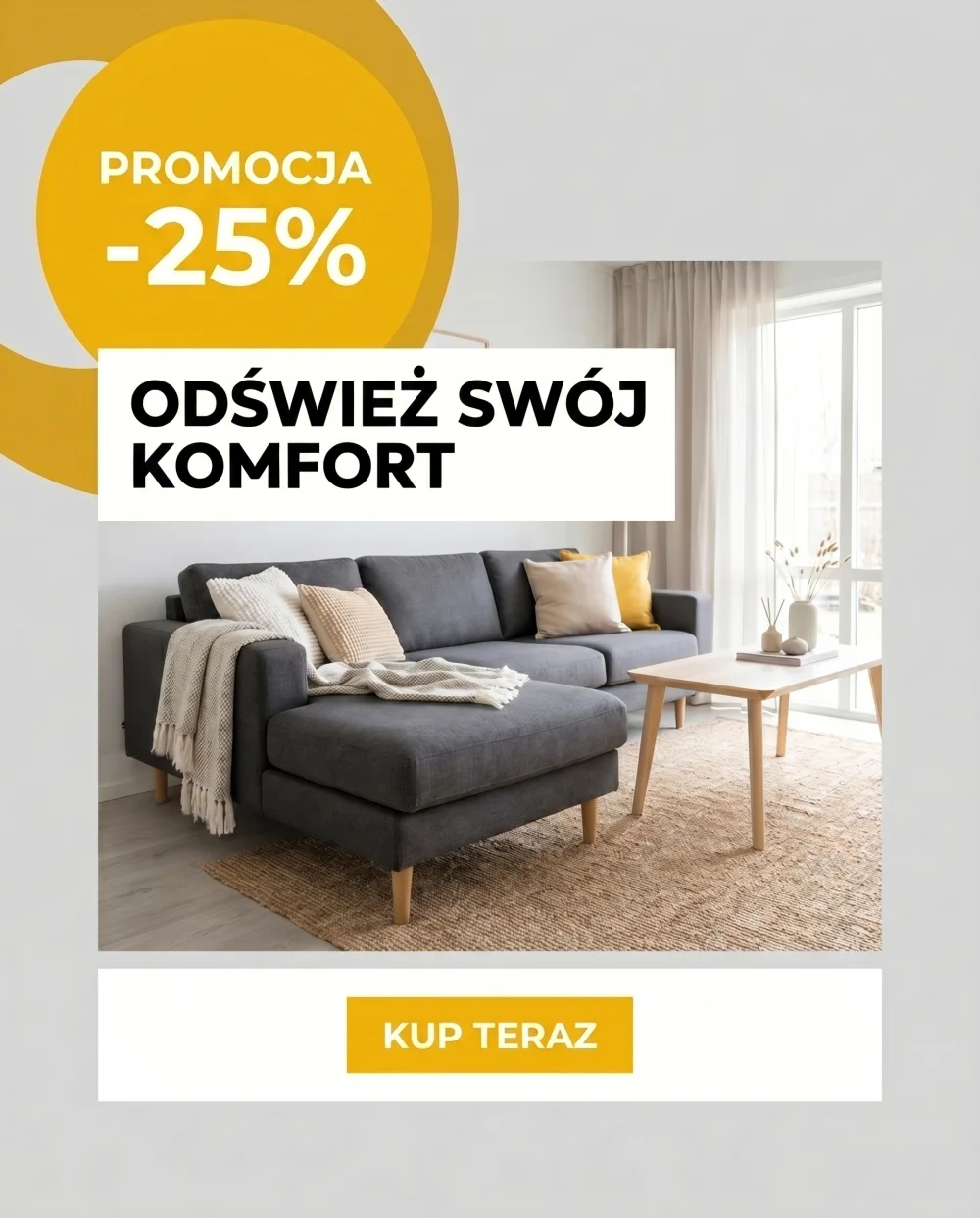 Kreacja reklamowa — sofa, oferta promocyjna