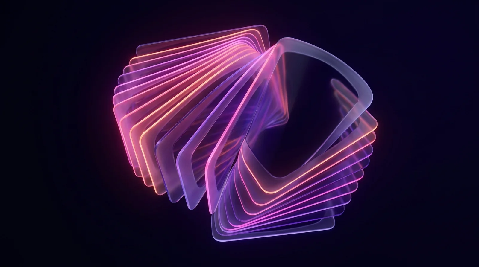 Rozłożona warstwowo karuzela slajdów przechodząca w gradient różowo-pomarańczowo-fioletowy Instagrama — abstrakcyjna ciemna ilustracja formatu carousel