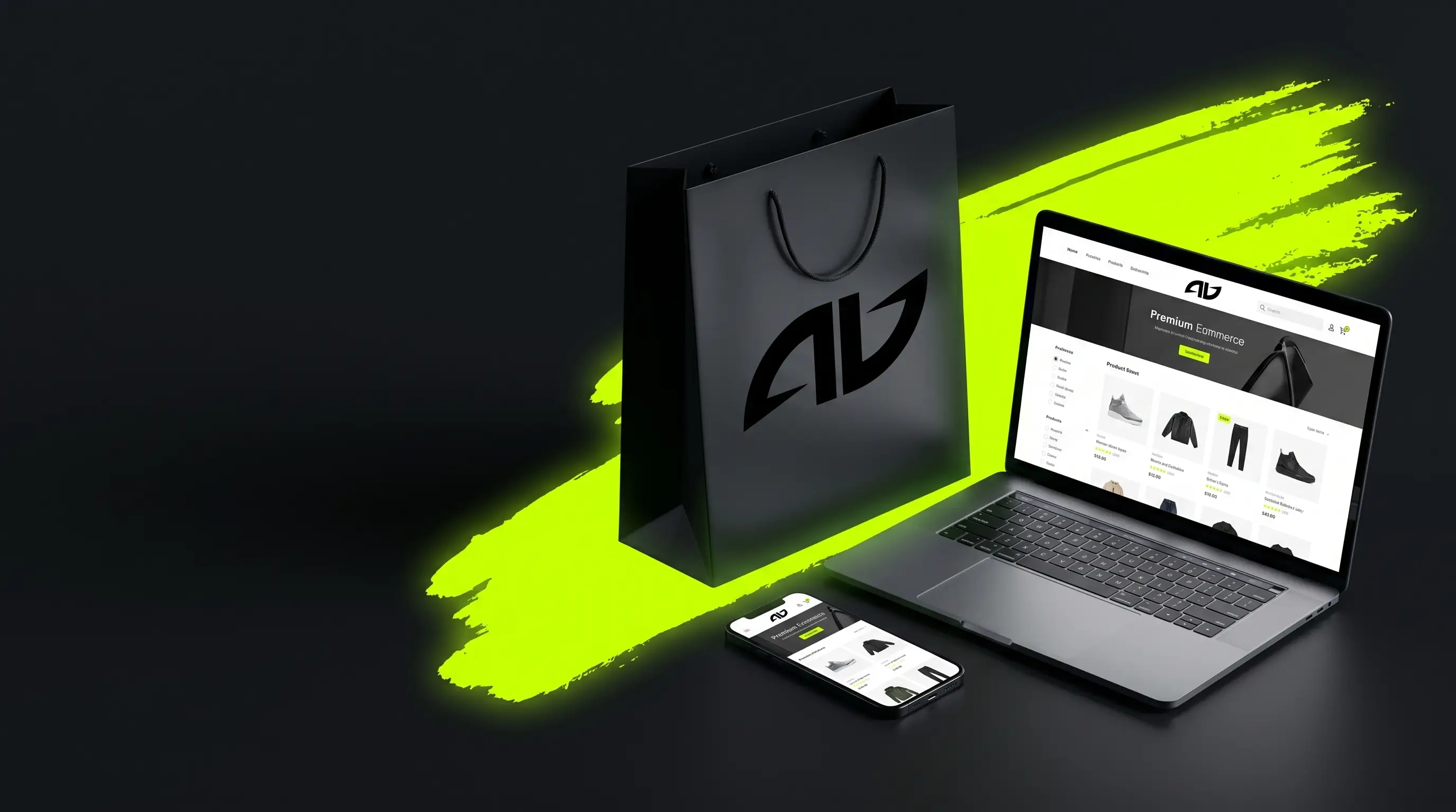 Sklep WooCommerce na laptopie i telefonie + torba z logo AD AWARDS