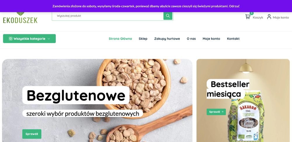 Sklep EkoDuszek (ekoduszek.pl) — realizacja AD AWARDS na WooCommerce