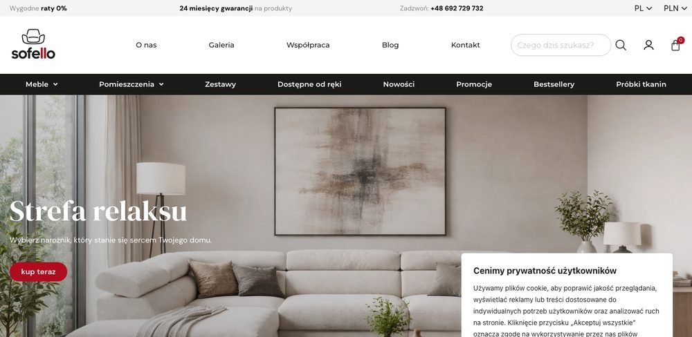 Sklep Sofello (sofello24.pl) — realizacja AD AWARDS na WooCommerce